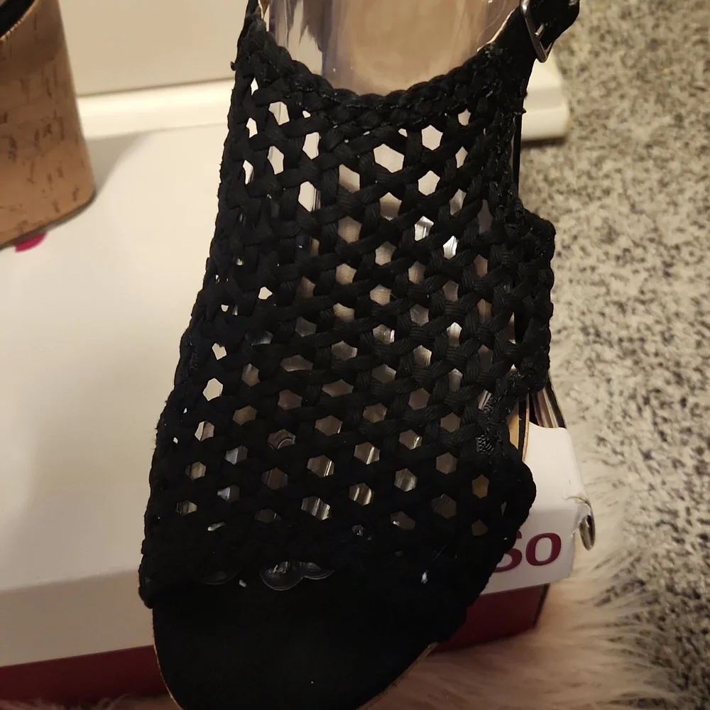 SO Elegant Black Woven Women's Sandal Wedges